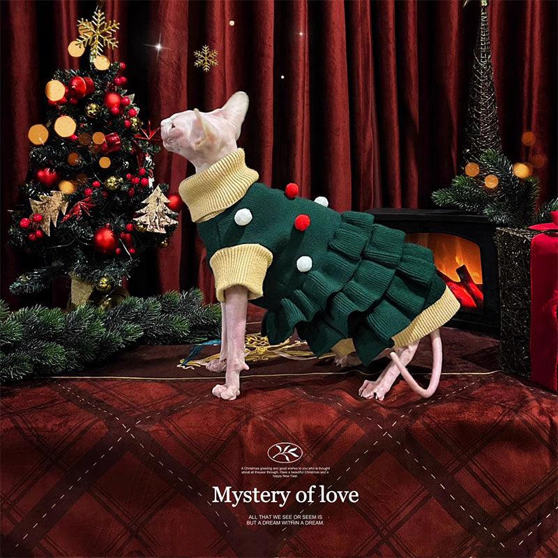 Christmas Lapel Sweater Dress Hairless Cat Clothes