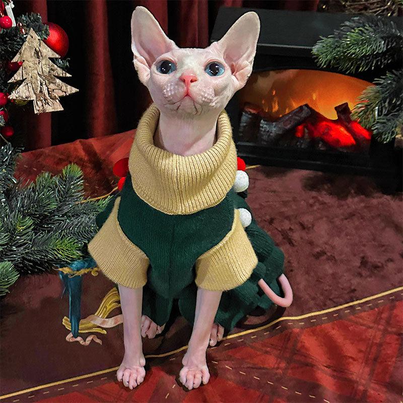 Christmas Lapel Sweater Dress Hairless Cat Clothes