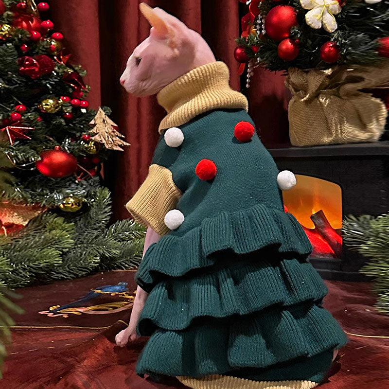 Christmas Lapel Sweater Dress Hairless Cat Clothes