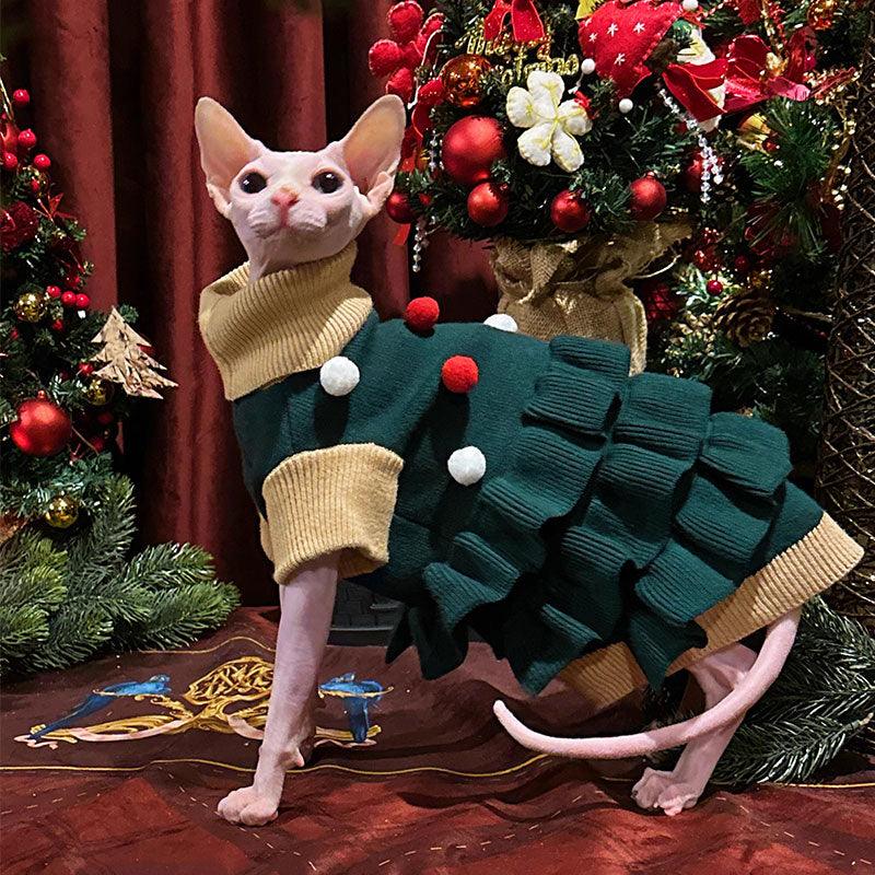 Christmas Lapel Sweater Dress Hairless Cat Clothes