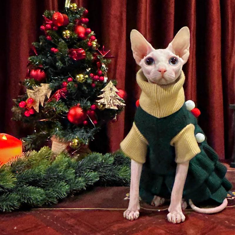 Christmas Lapel Sweater Dress Hairless Cat Clothes