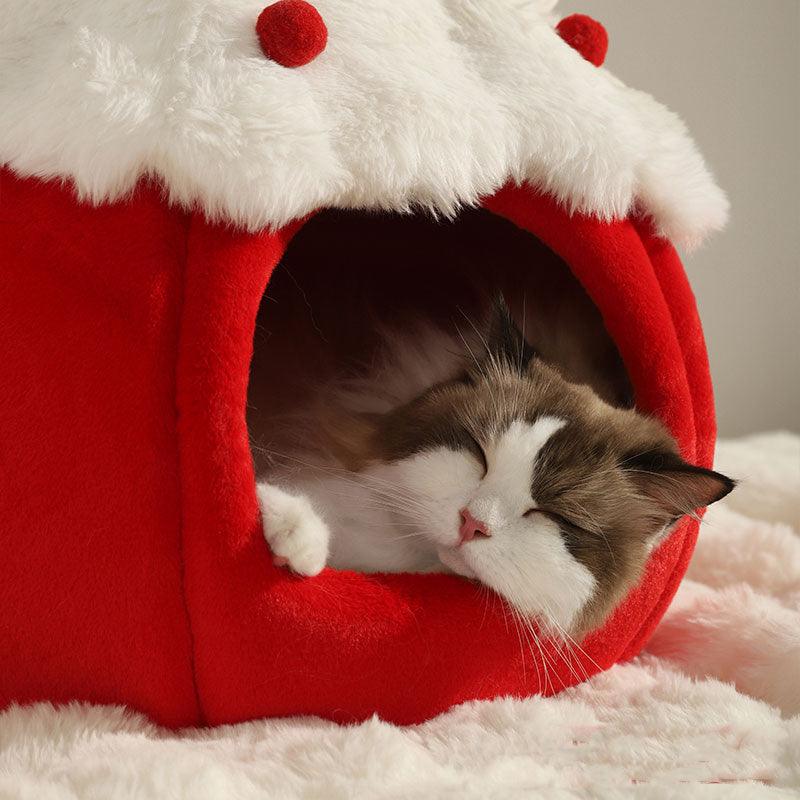 Christmas Snowball Cat Bed Cave Cute Nest