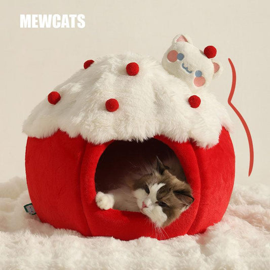Christmas Snowball Cat Bed Cave Cute Nest