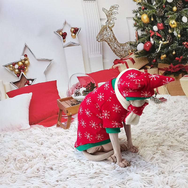 Christmas Sphynx Cat Sweater Hat Set Clothes