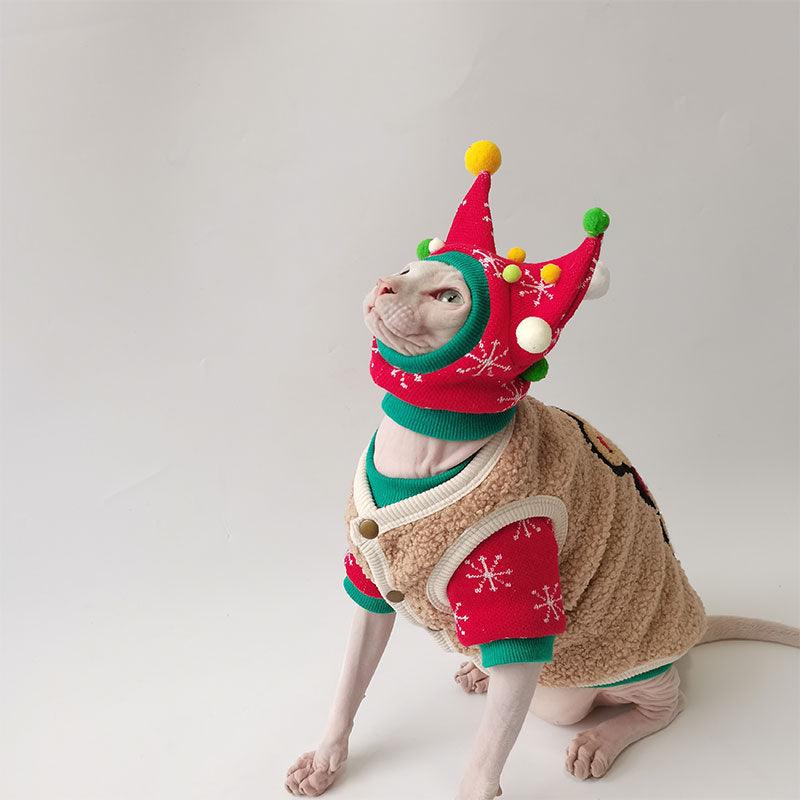 Christmas Sphynx Cat Sweater Hat Set Clothes