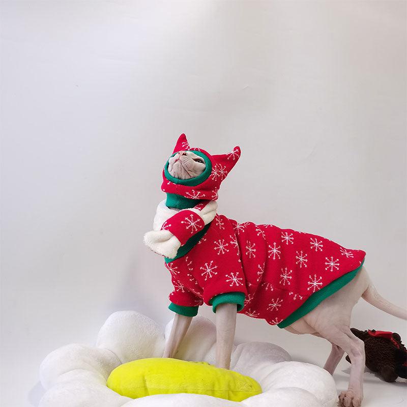 Christmas Sphynx Cat Sweater Hat Set Clothes