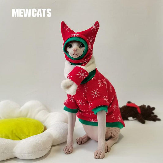 Christmas Sphynx Cat Sweater Hat Set Clothes