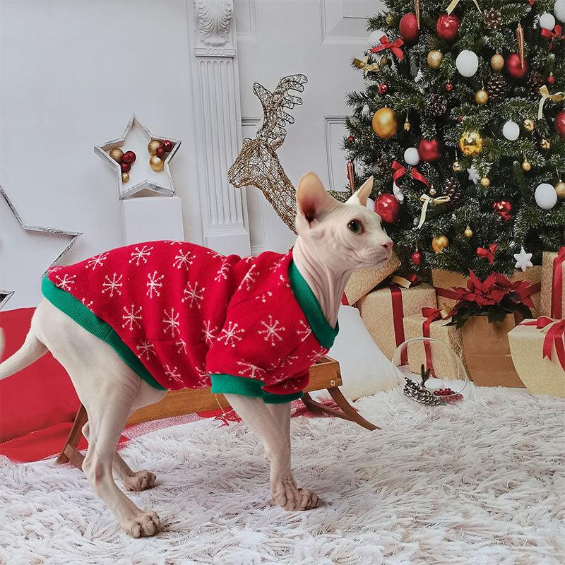 Christmas Sphynx Cat Sweater Hat Set Clothes