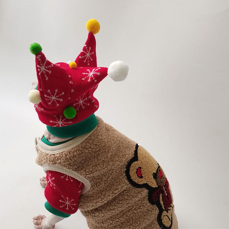 Christmas Sphynx Cat Sweater Hat Set Clothes