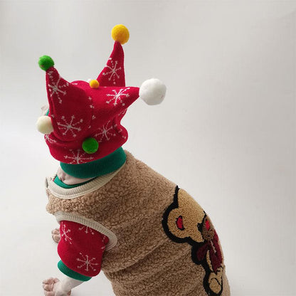 Christmas Sphynx Cat Sweater Hat Set Clothes
