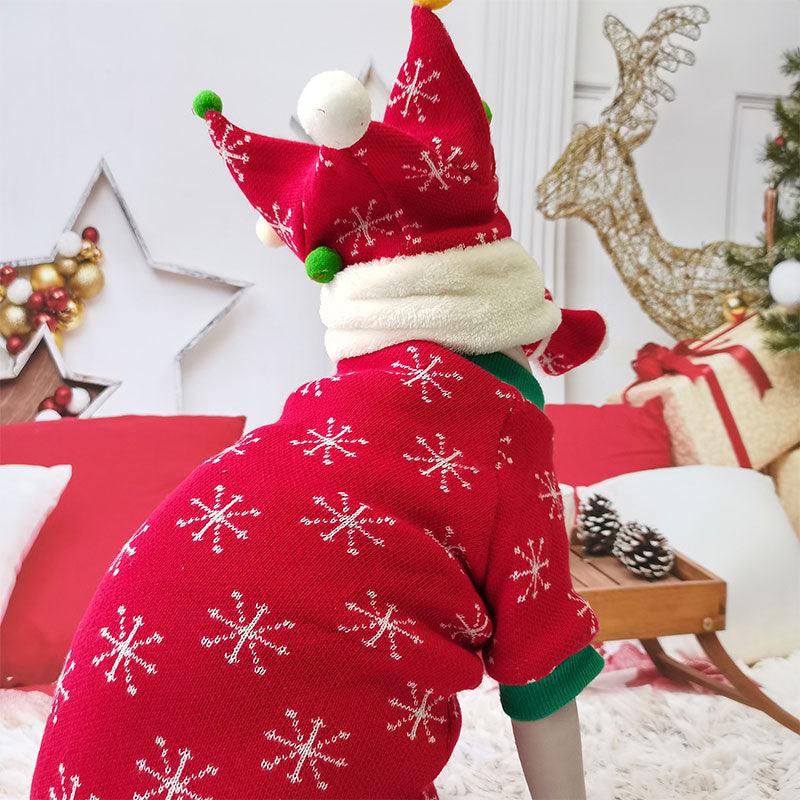 Christmas Sphynx Cat Sweater Hat Set Clothes