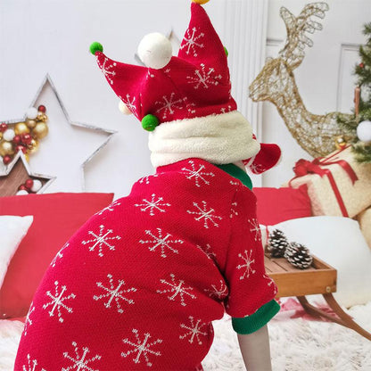 Christmas Sphynx Cat Sweater Hat Set Clothes