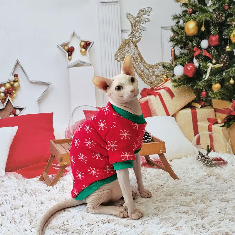 Christmas Sphynx Cat Sweater Hat Set Clothes