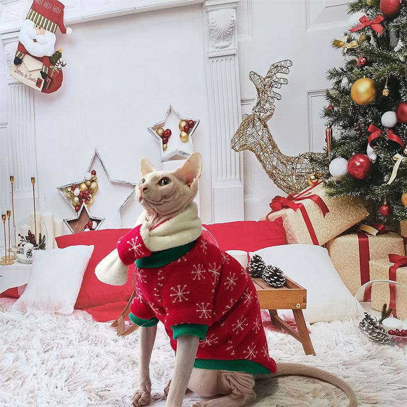 Christmas Sphynx Cat Sweater Hat Set Clothes