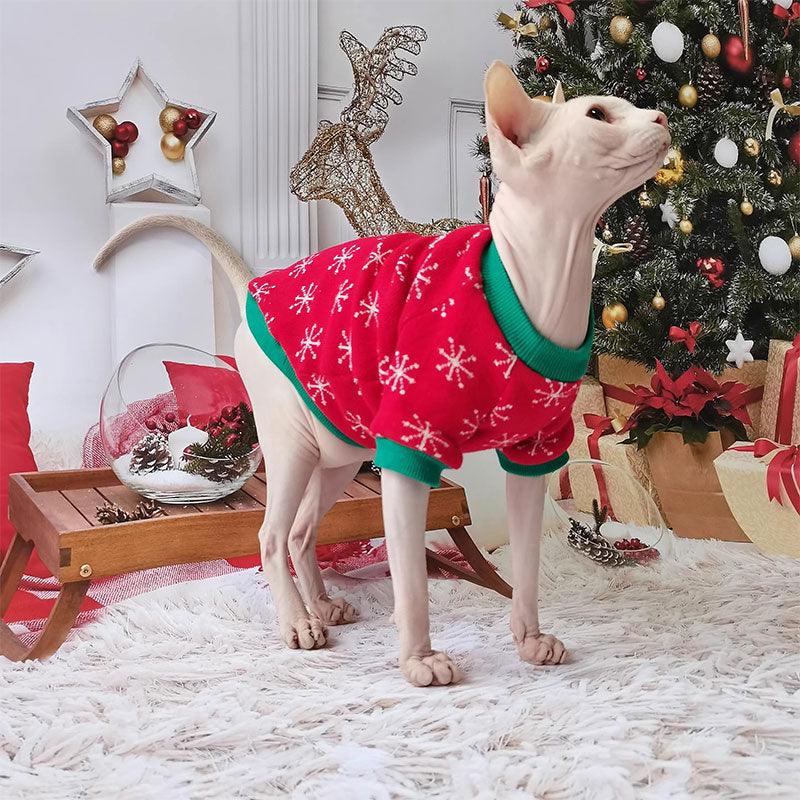Christmas Sphynx Cat Sweater Hat Set Clothes
