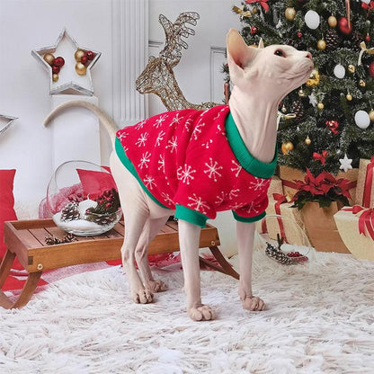 Christmas Sphynx Cat Sweater Hat Set Clothes