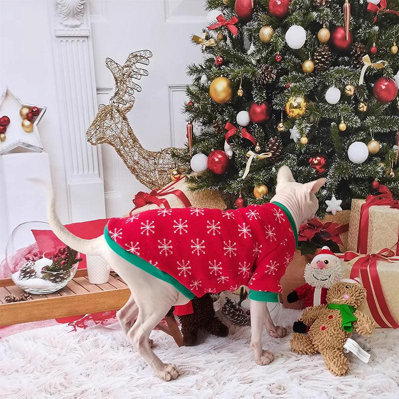 Christmas Sphynx Cat Sweater Hat Set Clothes