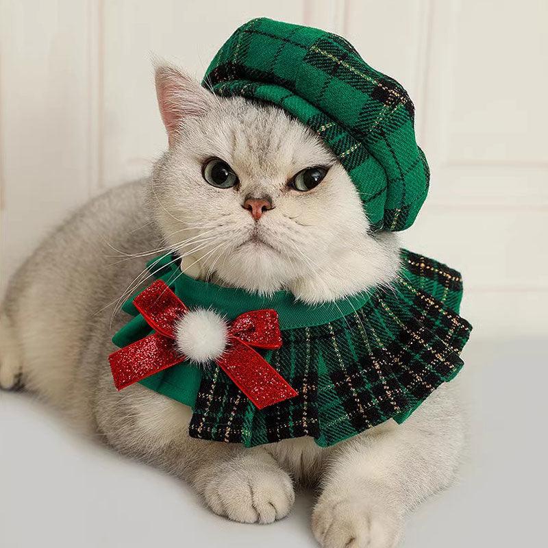 Christmas Cat Hat Collar Bib Clothes Set (8)