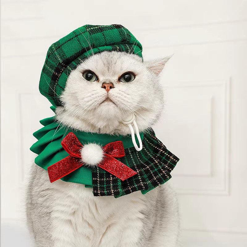 Christmas Cat Hat Collar Bib Clothes Set (8)
