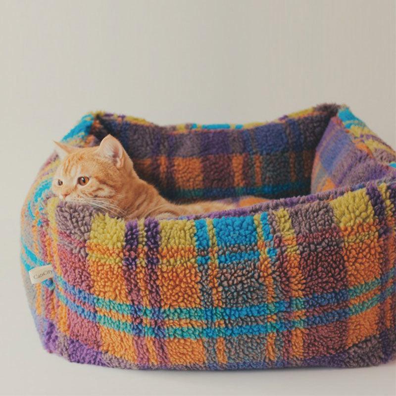 Colorful Plaid Warm Cat Sofa Bed