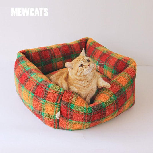 Colorful Plaid Warm Cat Sofa Bed