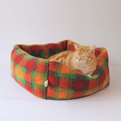 Colorful Plaid Warm Cat Sofa Bed