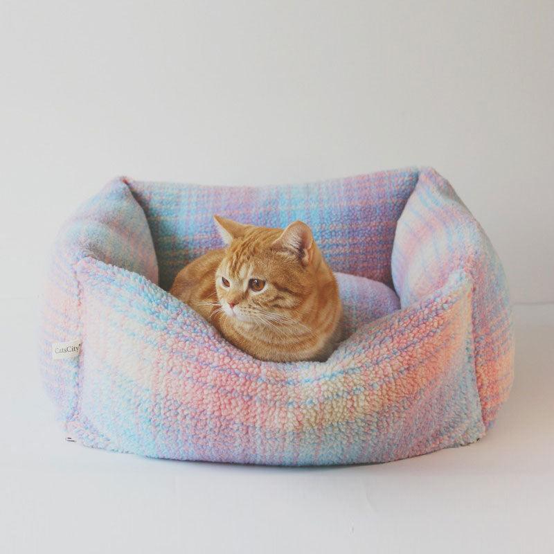 Colorful Plaid Warm Cat Sofa Bed