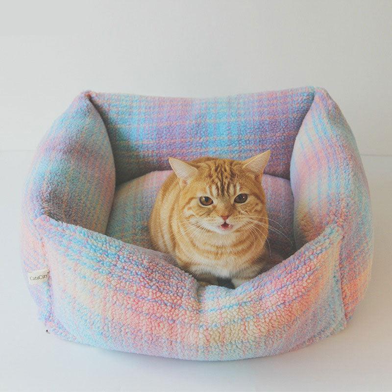 Colorful Plaid Warm Cat Sofa Bed