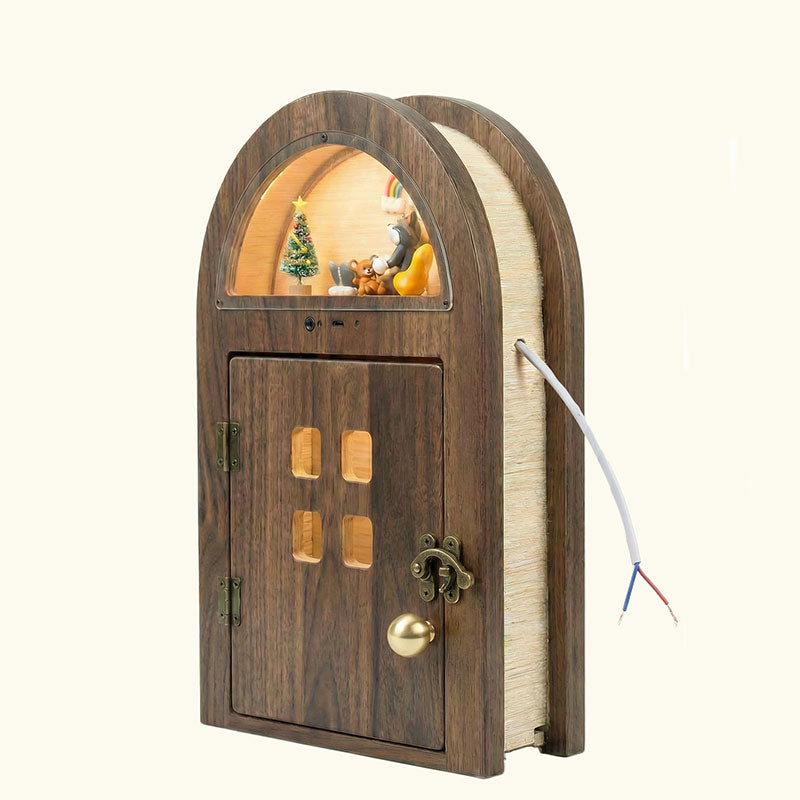 Creative Custom Wooden Cat Door with Light