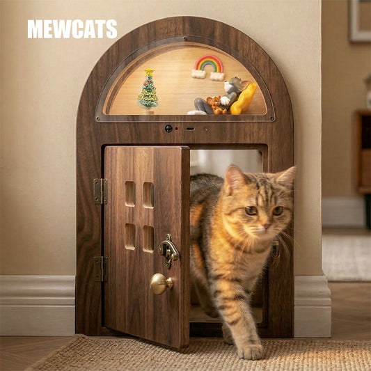 Creative Custom Wooden Cat Door with Light