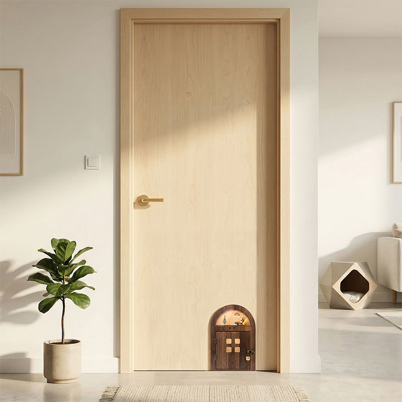 Creative Custom Wooden Cat Door with Light