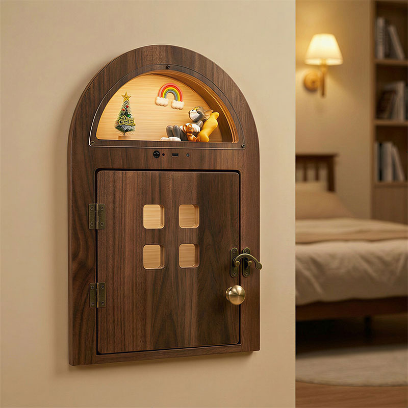 Creative Custom Wooden Cat Door with Light
