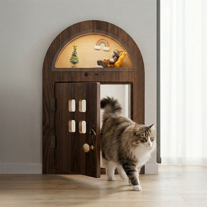 Creative Custom Wooden Cat Door with Light