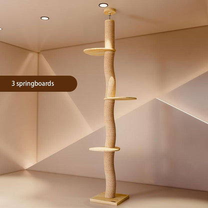 Curved Wood Floor to Ceiling Cat Climbing Tree