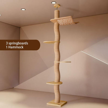 Curved Wood Floor to Ceiling Cat Climbing Tree