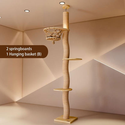 Curved Wood Floor to Ceiling Cat Climbing Tree