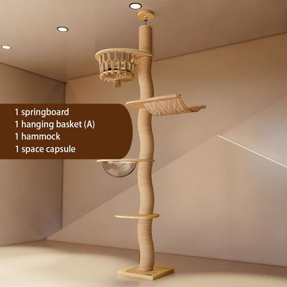 Curved Wood Floor to Ceiling Cat Climbing Tree