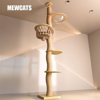 Curved Wood Floor to Ceiling Cat Climbing Tree