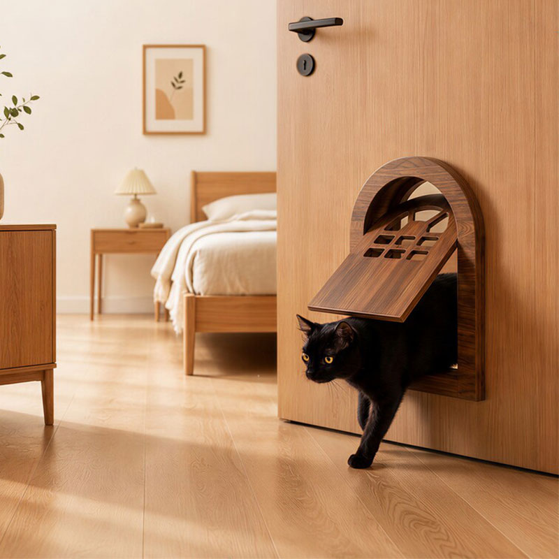 Custom Eucalyptus Plywood Flip-Style Cat Door