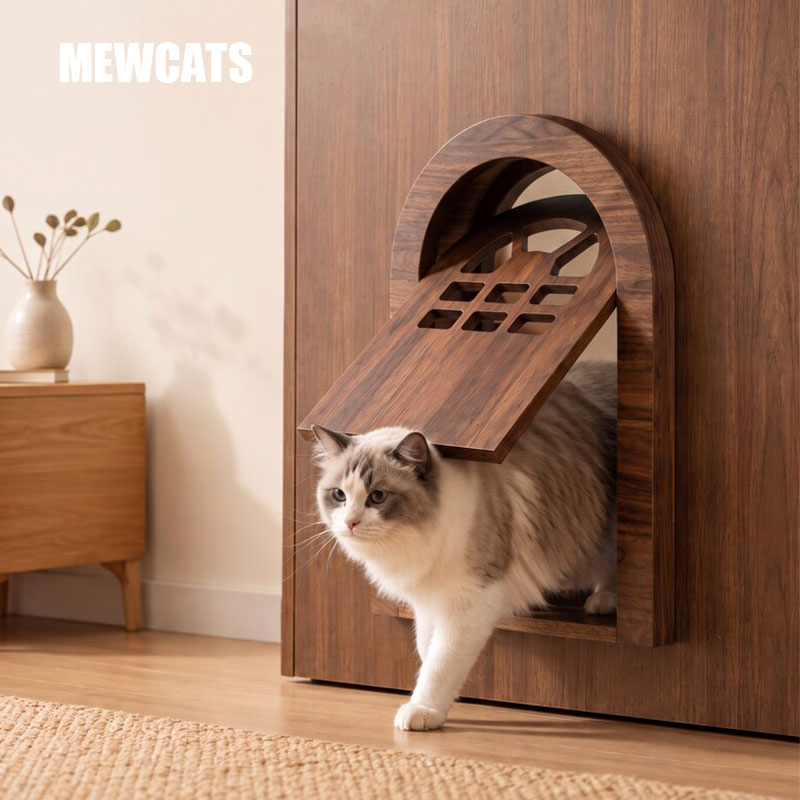 Custom Eucalyptus Plywood Flip-Style Cat Door