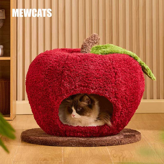Cute Apple Semi-Enclosed Cat Cave Bed
