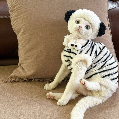 Cute Zebra Stripe Warm Clothes for Hairless Cats