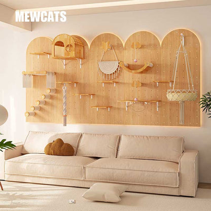 DIY Solid Wood Cat Wall Shelves Panel with Holes