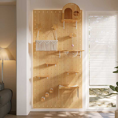 DIY Solid Wood Cat Wall Shelves Panel with Holes