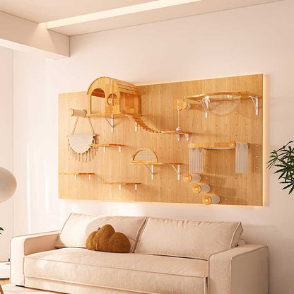 DIY Solid Wood Cat Wall Shelves Panel with Holes