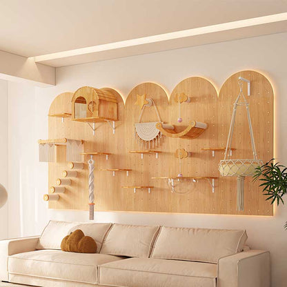 DIY Solid Wood Cat Wall Shelves Panel with Holes