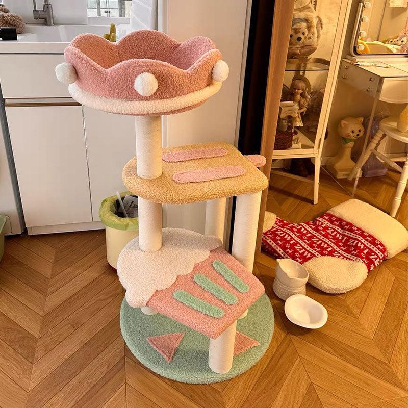 Deluxe Large Cute Cat Tree Pink Ice Cream Climbing Frame Cat Tower