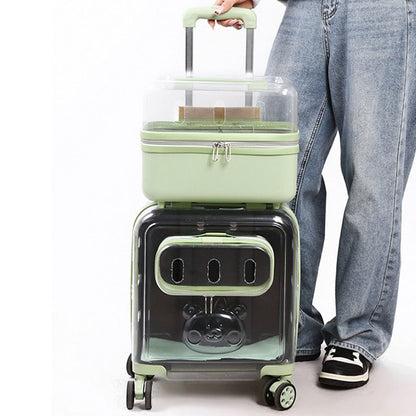 Dual-Layer Clear Cat Trolley Carrier with Wheels