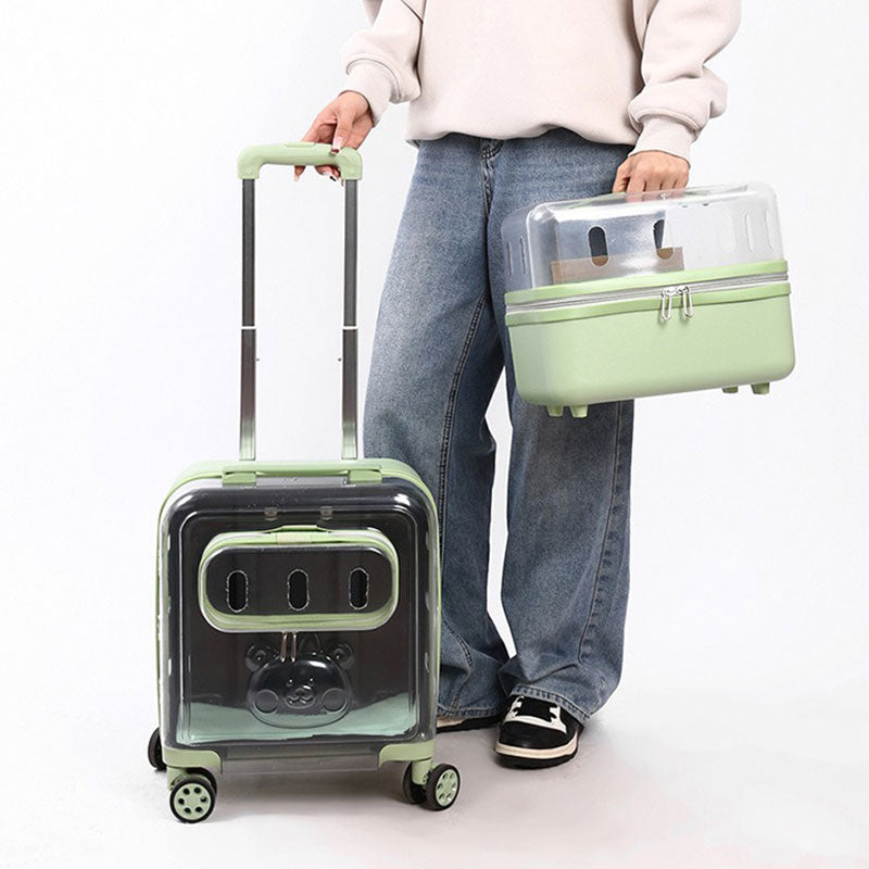 Dual-Layer Clear Cat Trolley Carrier with Wheels