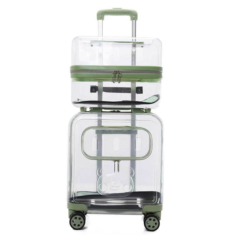 Dual-Layer Clear Cat Trolley Carrier with Wheels
